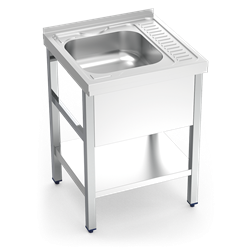 Fregadero c/soporte c/entre. 1C, ED 600x600x850 mm. Dimensiones cubeta 370x340x150 mm.