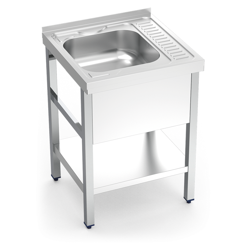 Fregadero c/soporte c/entre. 1C, ED 600x600x850 mm. Dimensiones cubeta 370x340x150 mm.