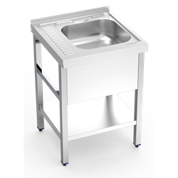 Fregadero c/soporte c/entre. 1C, EI 600x600x850 mm. Dimensiones cubeta 370x340x150 mm.