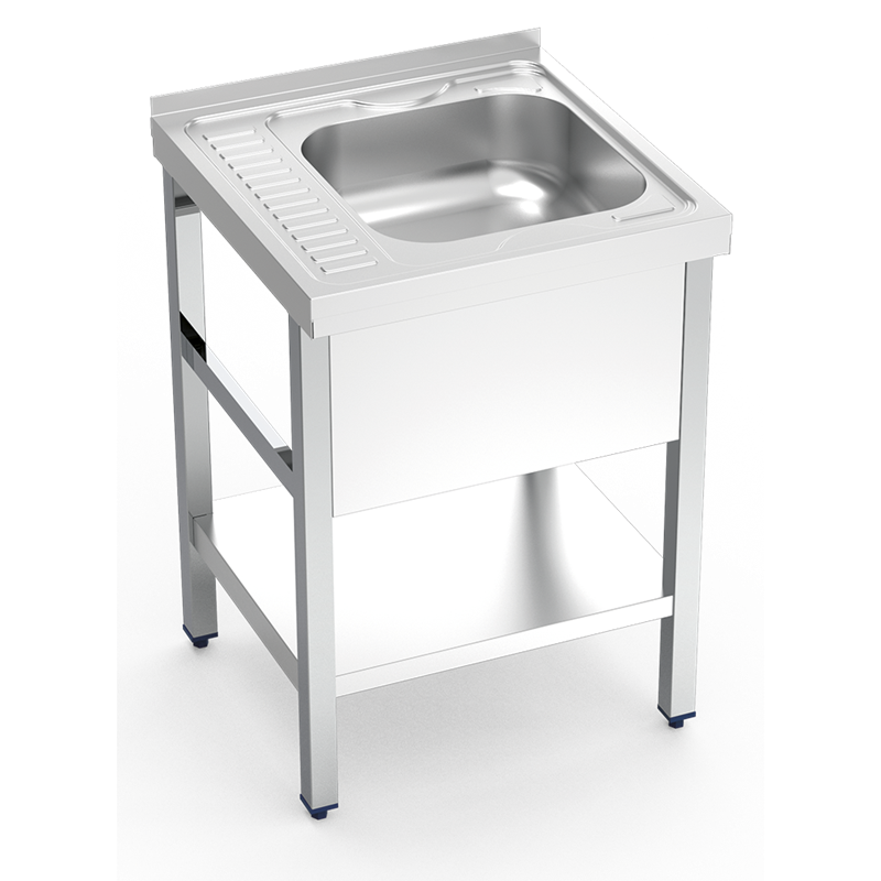 Fregadero c/soporte c/entre. 1C, EI 600x600x850 mm. Dimensiones cubeta 370x340x150 mm.