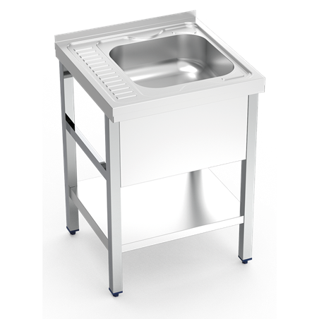 Fregadero c/soporte c/entre. 1C, EI 600x600x850 mm. Dimensiones cubeta 370x340x150 mm.