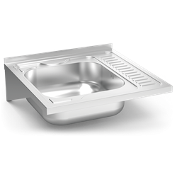 Fregadero colg. c/cartelas 1C, ED 600x600x205 mm. Dimensiones cubeta 370x340x150 mm.