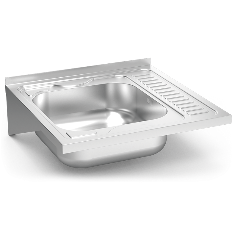 Fregadero colg. c/cartelas 1C, ED 600x600x205 mm. Dimensiones cubeta 370x340x150 mm.