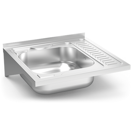 Fregadero colg. c/cartelas 1C, ED 600x600x205 mm. Dimensiones cubeta 370x340x150 mm.