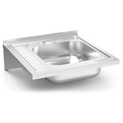 Fregadero colg. c/cartelas 1C, EI 600x600x205 mm. Dimensiones cubeta 400x400x150 mm.