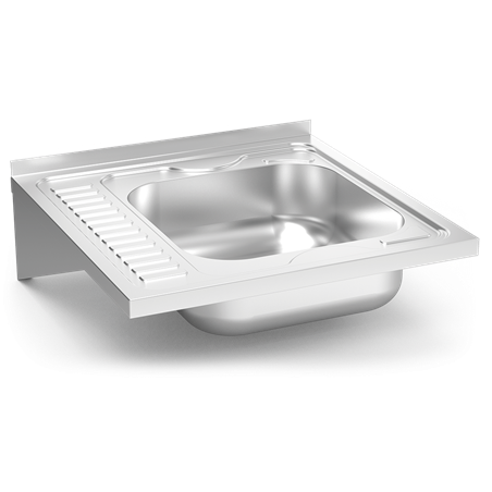 Fregadero colg. c/cartelas 1C, EI 600x600x205 mm. Dimensiones cubeta 400x400x150 mm.