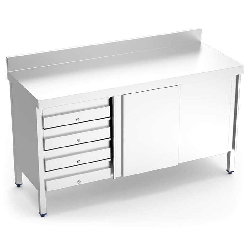 Mesa mural c/ptas. corred. y 4 cajones izda. 1500x600x850 mm.