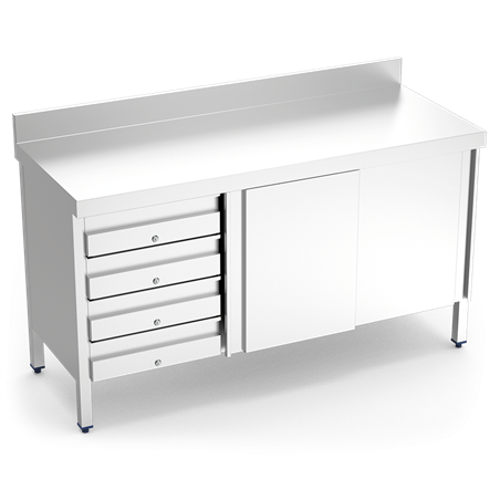 Mesa mural c/ptas. corred. y 4 cajones izda. 1500x600x850 mm.