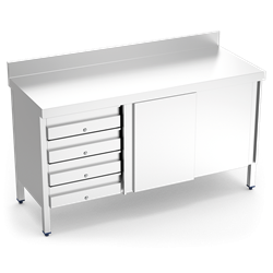 Mesa mural c/ptas. corred. y 4 cajones izda. 2000x500x850 mm.