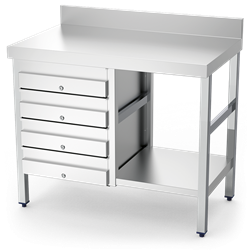 Mesa mural con 4 cajones izquierda 1000x500x850 mm.