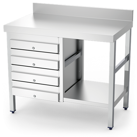 Mesa mural con 4 cajones izquierda 1000x600x850 mm.