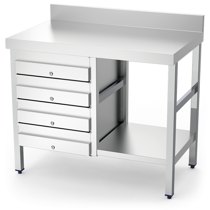 Mesa mural con 4 cajones izquierda 1000x700x850 mm.