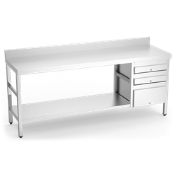 Mesa mural con 3 cajones derecha 1500x600x850 mm.