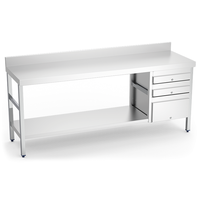 Mesa mural con 3 cajones derecha 1500x700x850 mm.