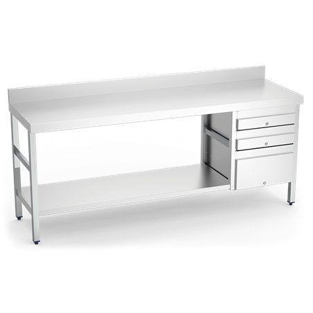 Mesa mural con 3 cajones derecha 1500x700x850 mm.