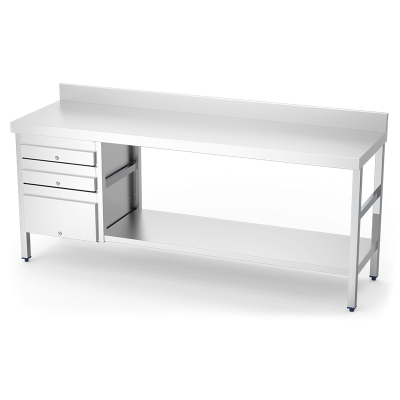 Mesa mural con 3 cajones izquierda 1500x500x850 mm.