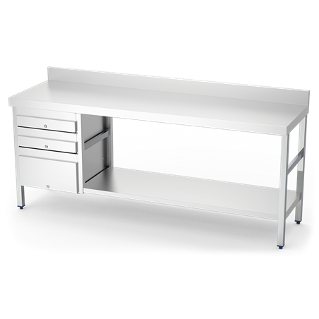 Mesa mural con 3 cajones izquierda 1500x500x850 mm.