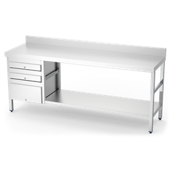 Mesa mural con 3 cajones izquierda 1500x600x850 mm.