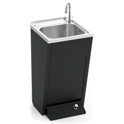 Lavamanos registrable negro c/pedestal un pulsador agua fría y caliente 450x450x850 mm.