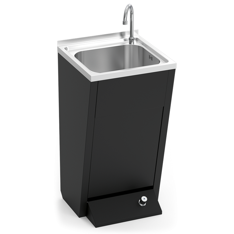 Lavamanos registrable negro c/pedestal un pulsador agua fría y caliente 450x450x850 mm.