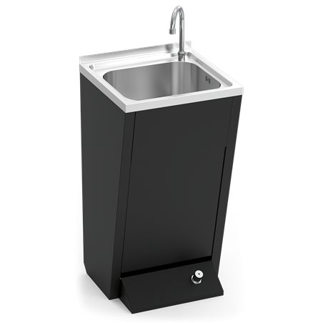 Lavamanos registrable negro c/pedestal un pulsador agua fría y caliente 450x450x850 mm.