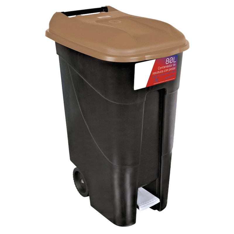 Contenedor de desperdicios con tapa y ruedas marrón 80 lts. Serie GO!