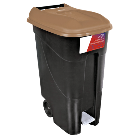 Contenedor de desperdicios con tapa y ruedas marrón 80 lts. Serie GO!
