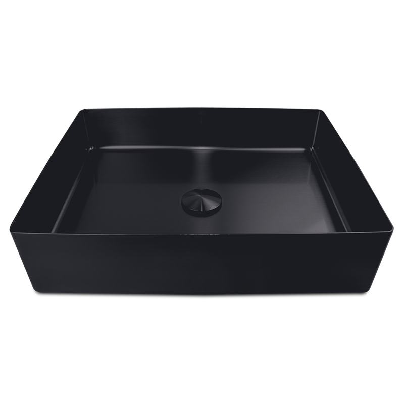 Lavabo rectangular negro de sobre encimera para baño