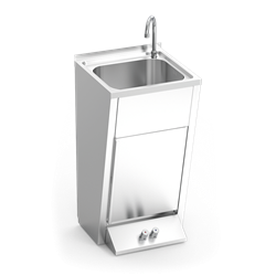 Lavamanos registrable c/puerta abatible doble pulsador agua fría y caliente 450x450x850 mm.