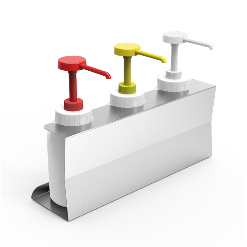 Conjunto dispensador de 3 salsas con dosificadores y soporte