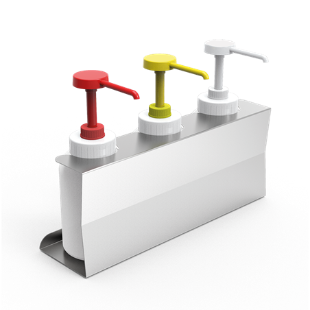 Conjunto dispensador de 3 salsas con dosificadores y soporte