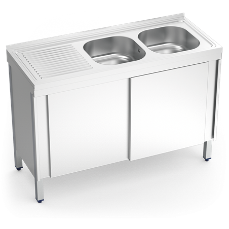 Fregadero c/ptas.correderas 2C,EI 1200x500x850 mm.