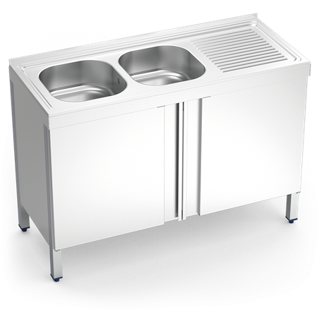 Fregadero c/ptas.abatibles 2C,ED 1200x500x850 mm.