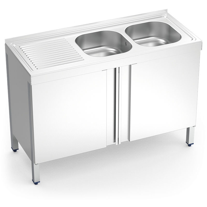 Fregadero c/ptas.abatibles 2C,EI 1200x500x850 mm.