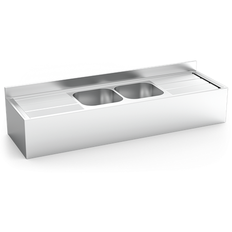 Fregadero colg.c/faldón 2C,2E 2000x600x250 mm.