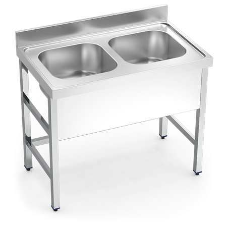 Fregadero con soporte 2C 1200x600x850 mm.