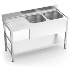Fregadero c/soporte c/entre.2C,EI 1400x600x850 mm.