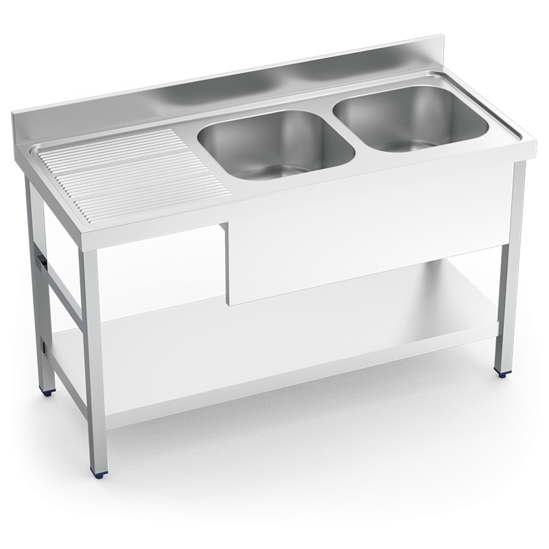 Fregadero c/soporte c/entre.2C,EI 1400x600x850 mm.