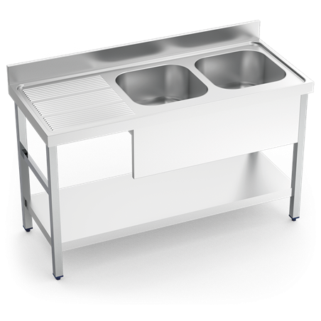 Fregadero c/soporte c/entre.2C,EI 1400x600x850 mm.