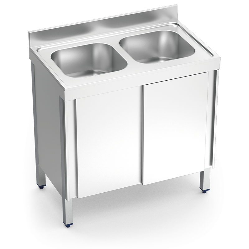 Fregadero c/ptas.correderas 2C 1400x600x850 mm.