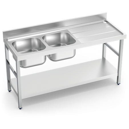 Fregadero c/soporte c/entre.2C,ED 1400x700x850 mm.