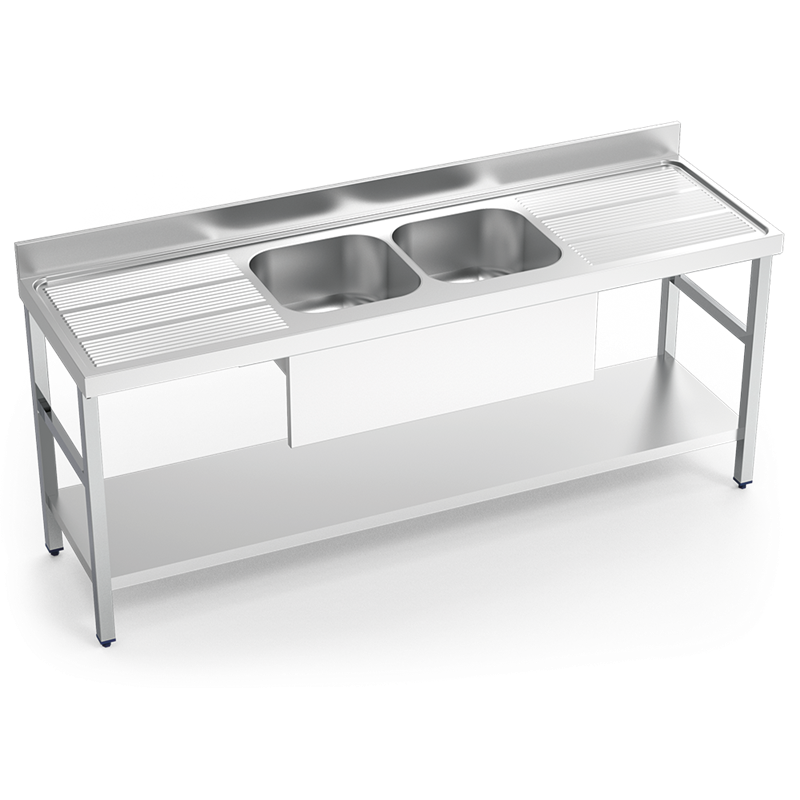 Fregadero c/soporte c/entre.2C,2E 2000x700x850 mm.