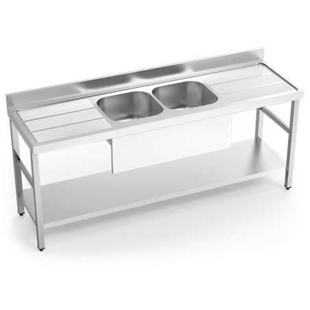 Fregadero c/soporte c/entre.2C,2E 2000x700x850 mm.