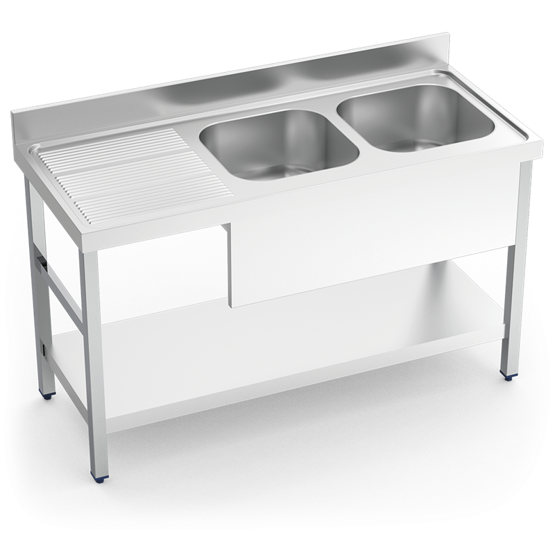 Fregadero c/soporte c/entre.2C,EI 1600x700x850 mm.