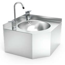 Fuente de agua de esquina fijación mural 350x350x200 mm.