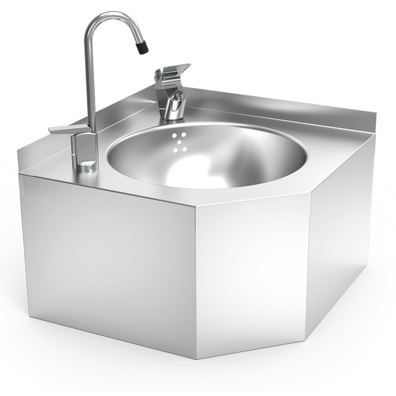 Fuente de agua de esquina fijación mural 350x350x200 mm.